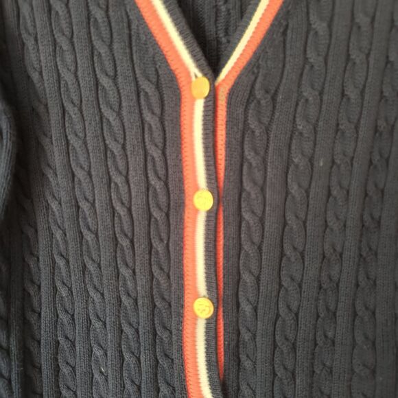 Brooks Brothers Cardigan Tennis Sweater Womens XL Navy Cotton Cable Knit *Pls Rd - Picture 5 of 16